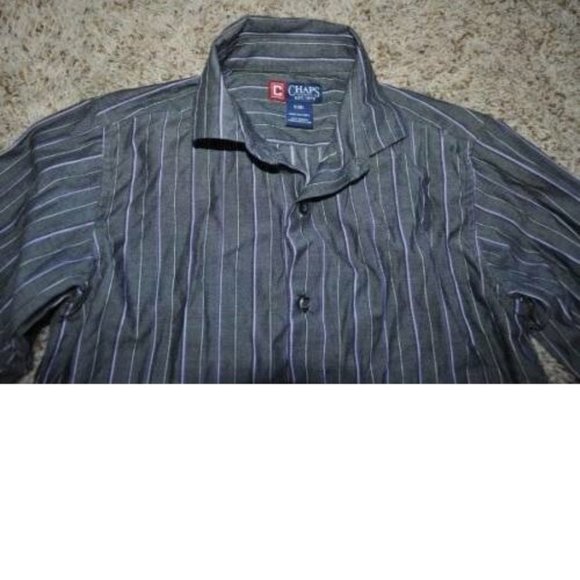 Boys Dress Shirt Chaps 8 Gray Purple Striped Long Sleeve Button Up Collared - Picture 2 of 3